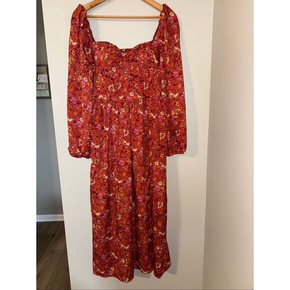BOG Collective Size L Prairie Maxi Dress Orange Rust Floral Utah Mom Boho Modest - Picture 3 of 12